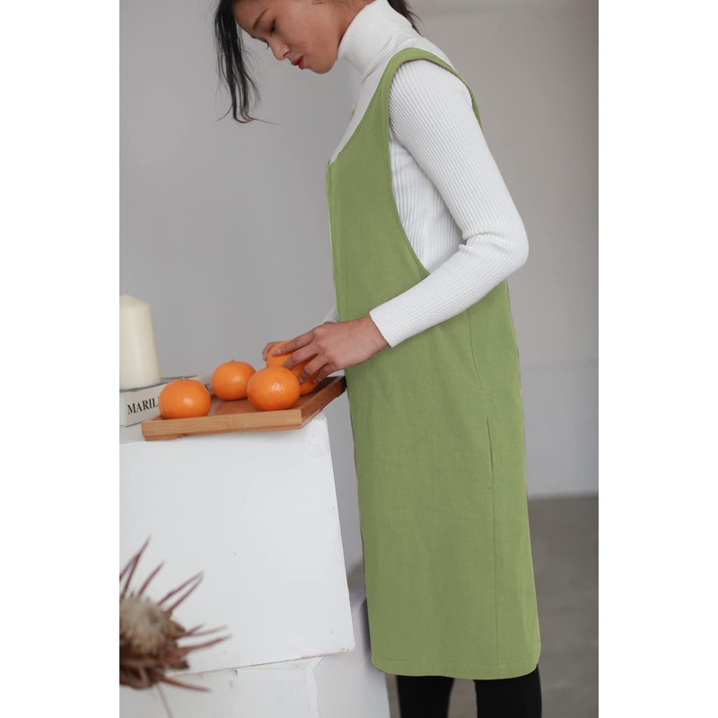 AOBBYBBS Cotton Linen Japanese Apron Halter Cross Back Bandage X
