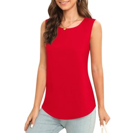 MEILANZJ Women's Sleeveless Chiffon Tank Top Business Casual Blouse Tunic Top,Small,Red