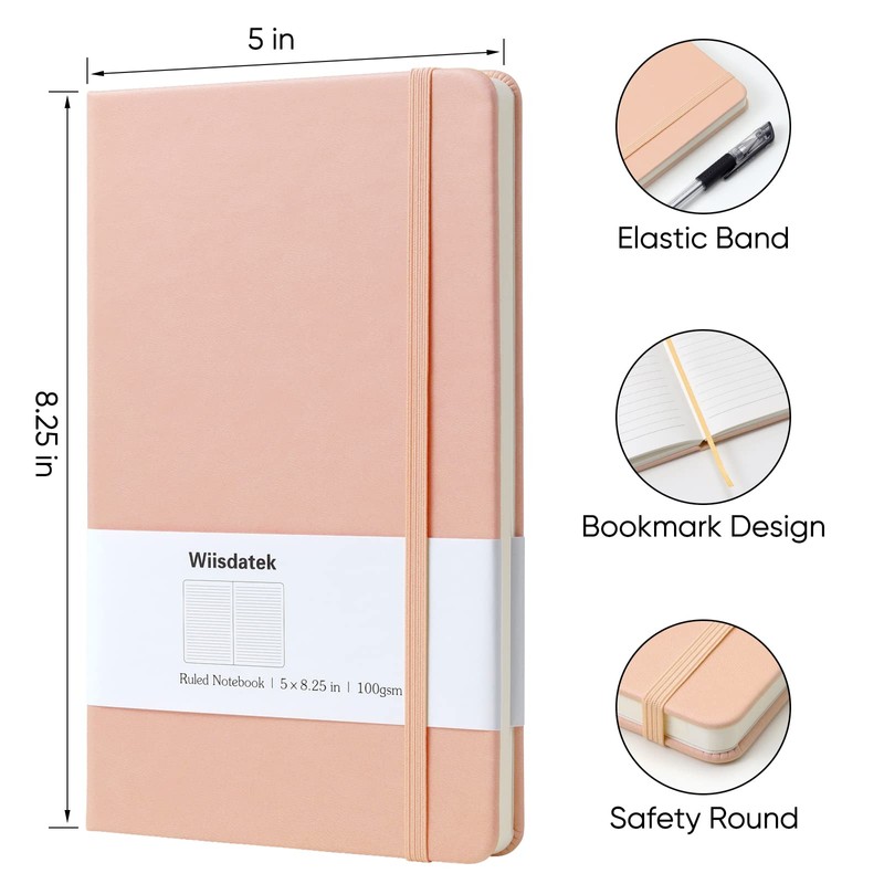 Wiisdatek Notebook Journal, Lined Leather Hard Cover,100Gsm Thick Paper with