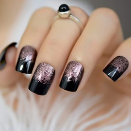 CoolNail Black Light Soft Coffee Brown Glitter French False Nail Square Head Shimmer Fake Nails Tips Bride Daily Office Summer Wear