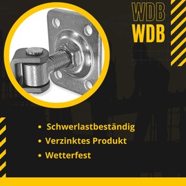 WDB - Gate Rod Adjustable Screw-On Plate - Garden Gate Hinges - Heavy Duty Hinges - Gate Hinges Hanging Hinges - 2 x Adjustable Gate Hinges Galvanised M16 75 x 55 mm