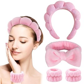4 Stück Haarband Kosmetik, Spa Stirnband Zum Waschen Des Gesichts Hautpflege Stirnbänder,Abschmink Haarband,Stirnband Handgelenk Waschband Set Für Frauen Mädchen Yoga Sport Dusche