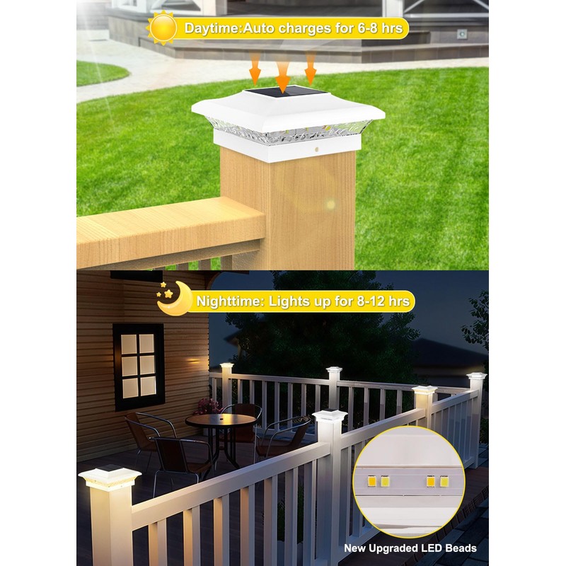 T-SUN 4x4 Post Cap Lights 6 Pack for Vinyl/Wooden Fence,Outdoor