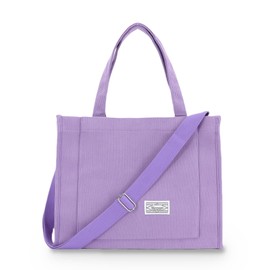 UERRUAM Corduroy Tote Bag for Women Work Crossbody Purse for Everyday,College,Travel,Lightweight Handbag Adjustable Strap,Small,Purple