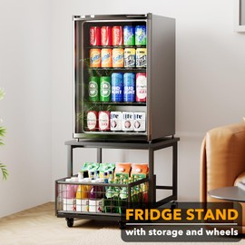SpaceAid Mini Fridge Stand with Storage, 19.7" W x 19.7" D Heavy Duty Mobile Refrigerator Shelf Stand Table with Wheels, Fridge Cart Organizer with Drawer Basket for Home Dorm Office (Black)