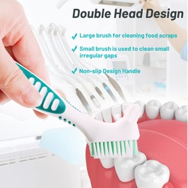 Mckkor Denture Brush 4 Pack,Double Sided Denture Toothbrushes, Multi-Layered Bristles & Ergonomic Rubber Anti-Slip Handle Denture Brush Toothbrush, for Denture Cleaning Care