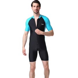 BIKMAN One-Piece Snorkeling Surfing Swim Suit Short Sleeves Plus Size Swimwear- Sun Protection (3XL(Weight:176lbs-198lbs), Light Blue)