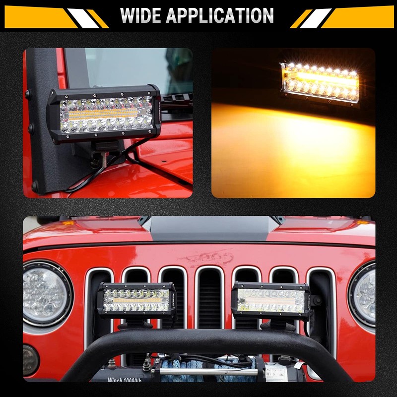 Auxbeam 7 Inch LED Light Bar, 300W 6 Modes Amber