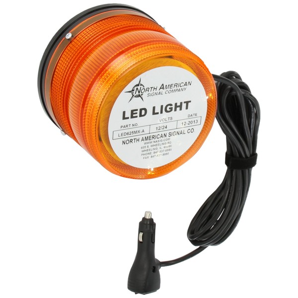 North American Signal - LED625MX-A LEDQ375MX-A Class 1 LED High Power Warning Light with Magnetic Mount, 12/24V, 1.6A Current, Amber