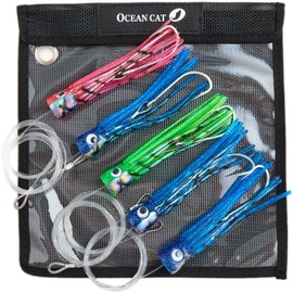 OCEAN CAT 6 inch Trolling Fishing Lures Soft-Head Chain Teaser for Saltwater Fully Rigged with Hook 6/0 for Wahoo Tuna Mahi Dolphin Sailfish Marlin Barracuda Mackerel and More