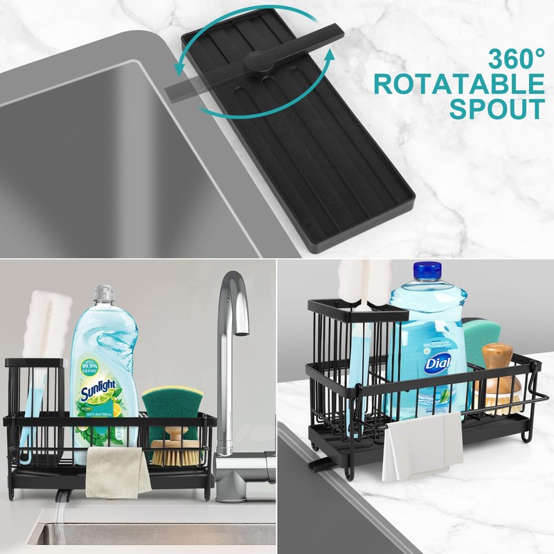 Richenda Kitchen Sink Organiser, Kitchen Sink Caddy with High Brush