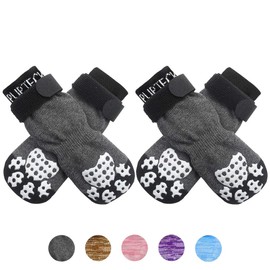 PUPTECK Anti-Slip Dog Socks with Double Sides Grips for Small Medium Large Dogs Hardwood Floors Prevents Licking, Dog Shoes for Hot Pavement Traction Control Paw Protector for Senior Dogs, Grey L