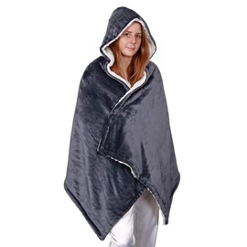 aztex Hooded Sherpa Blanket, Blanket with Hood, Wearable Blanket 90cm x 185cm