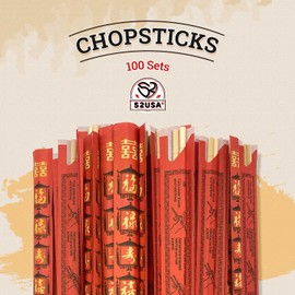 52USA Disposable Bamboo Chopsticks (200 Sets), Wooden Japanese Chopstick Bulk, 9'' Long Chopsticks Disposable, Individually Wrapped Chinese Chopstick