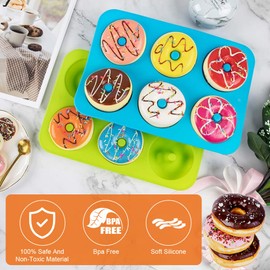 HIKPACKER 3 Stück Donuts Backform Silikon, 6 Hohlraum Donut Backform, Antihaft Donutform Bpa-Frei Donut Form, Donut Formen, Gelten -40 Bis 230 Grad Gut Zum Backen Von Donuts, Grün, Rosa, Blau