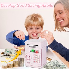 Refasy Electronic Piggy Bank Money Safe Password Money Box for Kids Ages 3+, ATM Bank Safe Coin Cash Banks Money Saving Box, Birthday for Boys Girls 3 4 5 6 7 8 9 10 Years Old