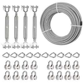 Fologtoo 100FT 1/4" Wire Rope Kit, Stainless Steel Cable with 4 Pcs 5/16 Turnbuckle, Wire Rope Clamp & Thimble, 6400lbs Breaking Strength, 7X19 Strands Heavy Duty Cable for Zipline, Trailers