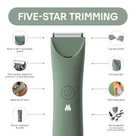 MERIDIAN Slimmer Trimmer – Electric Razor for Women, Bikini Line & Pubic Hair Trimmer, Rechargeable & Waterproof, Painless, Flawless Shave for Sensitive Skin, Gentle, Quiet & Travel-Friendly, Sage