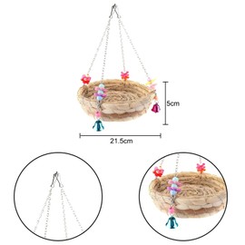 DVOFU Parrot Nest Bird Parrot Toy Natural Rattan Nest Straw Nest Bed Swing with 4 Metal Bells for Lovebird Finch Canary Budgie