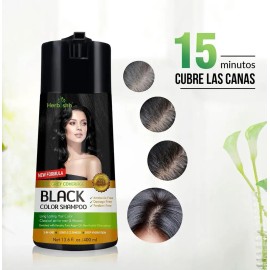 Shampoo Tinte Cubre Canas Negro Herbishh 400ml