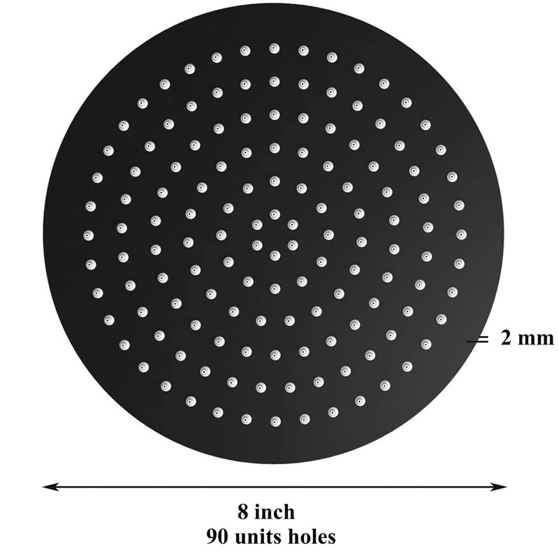 Drenky Shower Head Rain Shower Black 8 Inch Round Stainless