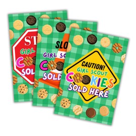 Stop Scout Cookies Sold Here | 3 Pack, 12x18” Mixed Colors Outdoor Yard Sign Hold Up at Booth Traffic To Buy Girl Cookies Troop Leader and Number Reorder Sales Goal