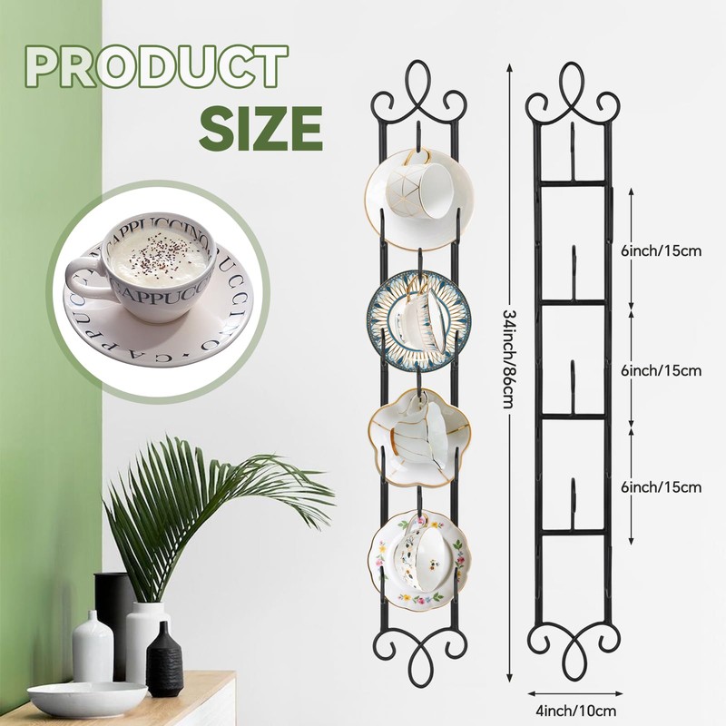 WHXGG 2 Pack Tea Cup Display Rack Vertical Wall Cup