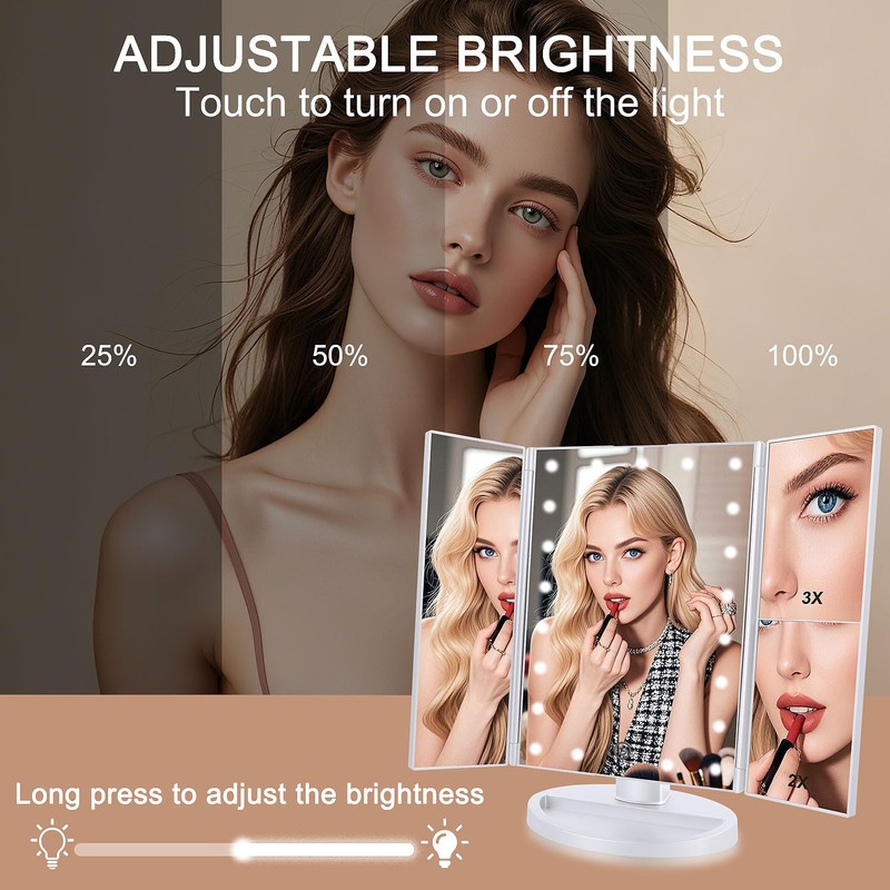 deweisn Floor Mount Tri-Fold Lighted Vanity Mirror with 21 LED