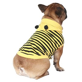 iChoue Bee Dog Costumes Hoodie Sleeveless Clothes Shirt Pullover for French Bulldog Frenchie Corgi Puppy -Black and Yellow Bee/S