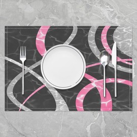 Geometric Placemats Set of 4, Pink Grey Stripe Line Placemats for Dining Table, Modern Abstract Art Washable Fabric Table Mats Placemat 45x30cm