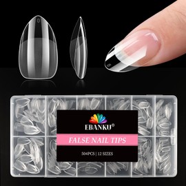EBANKU Pack of 504 Short Almond Nail Tips, Preformed Semi Matte Clear Press-On Nail Tips for Full Surface Nail Extension