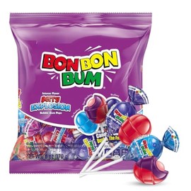 Bon Bon Bum – Fruity Lollipop with Bubble Gum center – Perfect for Parties and Sharing (10 Pieces, Berry Explosion)