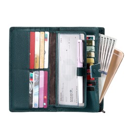 Itslife Cartera para mujer, cartera de cuero con bloqueo RFID de gran capacidad, organizador de tarjetas de crédito, cartera para mujer con soporte para chequera, Pavo real//Isla de Palma