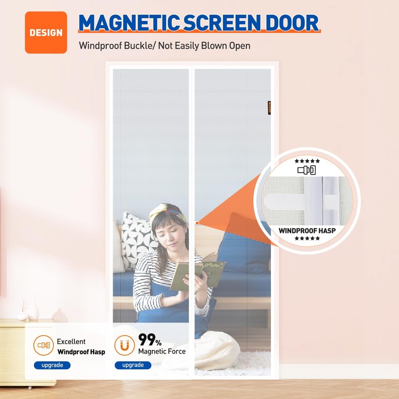 MAGZO Magnet Screen Door Fit Door Size 36 x 84,