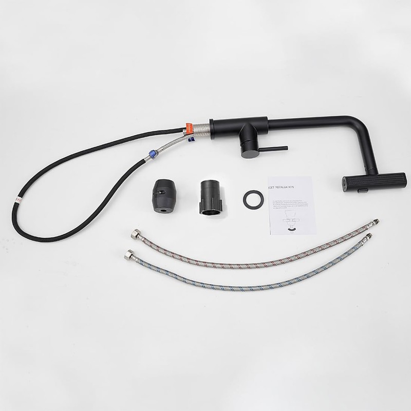 OWOFAN Kitchen Faucet with Pull Down Sprayer Black Waterfall Single