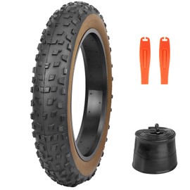 WEEROCK 1 Pack 20 Inch Electric Bike/Bicycle Fat Tire, 20 X 4.0 in E Bikes Snow Tyre with 1 Inner Tube for 20" Wide Tires Bicycles, E-Bike Tricycle, Brown Wall Side