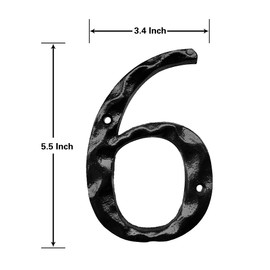 House Numbers for Outside - Cast Iron Home Address 5.5 Inch Metal Mailbox Number 6 - Black