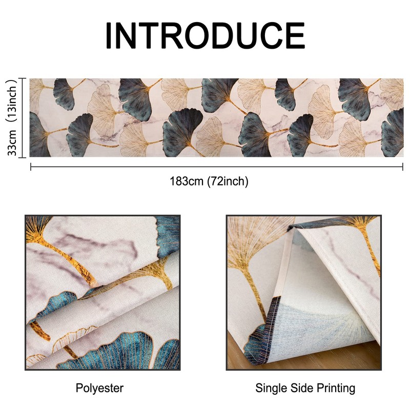 Table Runner Ginkgo Leaf Linen Waterproof Outdoor Polyester Durable Blue