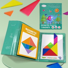 Tangram Puzzle Magnetic Pattern Blocks Travel Tangram Puzzle Game Educational Toy Jigsaw Puzzle Challenge Book Brain Training Montessori Kids Toy