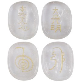 mookaitedecor Clear Quartz/Rock Quartz Reiki Stones, Engraved Usui Symbols Polished Chakra Palm Stone for Crystal Healing Wiccan Gifts, 1"/2.5cm Length