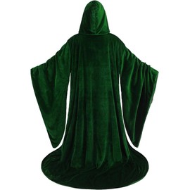 LMYOVE Mens Wizard Robe Costume Renaissance Faire Costume Men Full Length Velvet Cloak with Hood(Green-Black,67in)