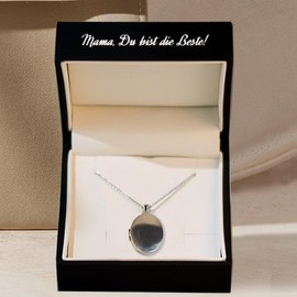 Amoonic Mother's Day Gift | Women's Locket *OVAL* to Open Made of Silver I Photo Upload Service & Engraving I A Memory from the Heart, Sterling Silver, No Gemstone