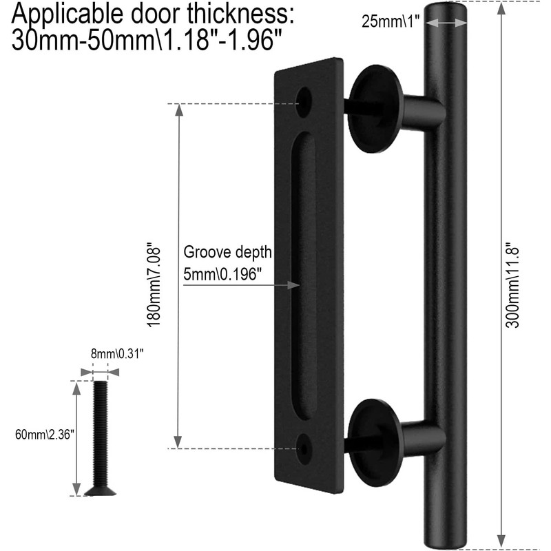 WOLFBIRD 30 cm Barn Door Handle, Sliding Door Pull Handle,
