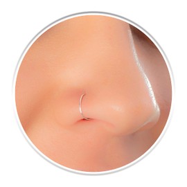 Silver Fake Nose Ring 20g - Faux Clip On Nose Hoop - No Piercing Needed - Smooth Tiny 925 Sterling Silver Fake Nose Piercing False Nose Jewelry - Cormfortable & Elegant Design - Comes with Gift Pack