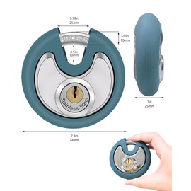 DAYGOS Outdoor Padlock with Keys, Heavy Duty Disc Lock, Stainless Steel Weatherproof Security Padlock 70mm