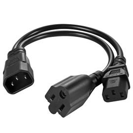VSEER IEC 320 C14 to C13+NEMA 5-15R Y Splitter Short Power Plug Cord Single C14 Male to C13/NEMA 5-15R Female Y Split Adapter Cable Black 1FT