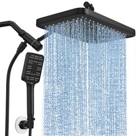 High Pressure Rain Shower Head with Handheld Spray Combo Set, Adjustable 12" Rainfall Dual Shower Head, Double&Tandem Shower Head, Waterfall Showerhead Bathroom -Matte Black