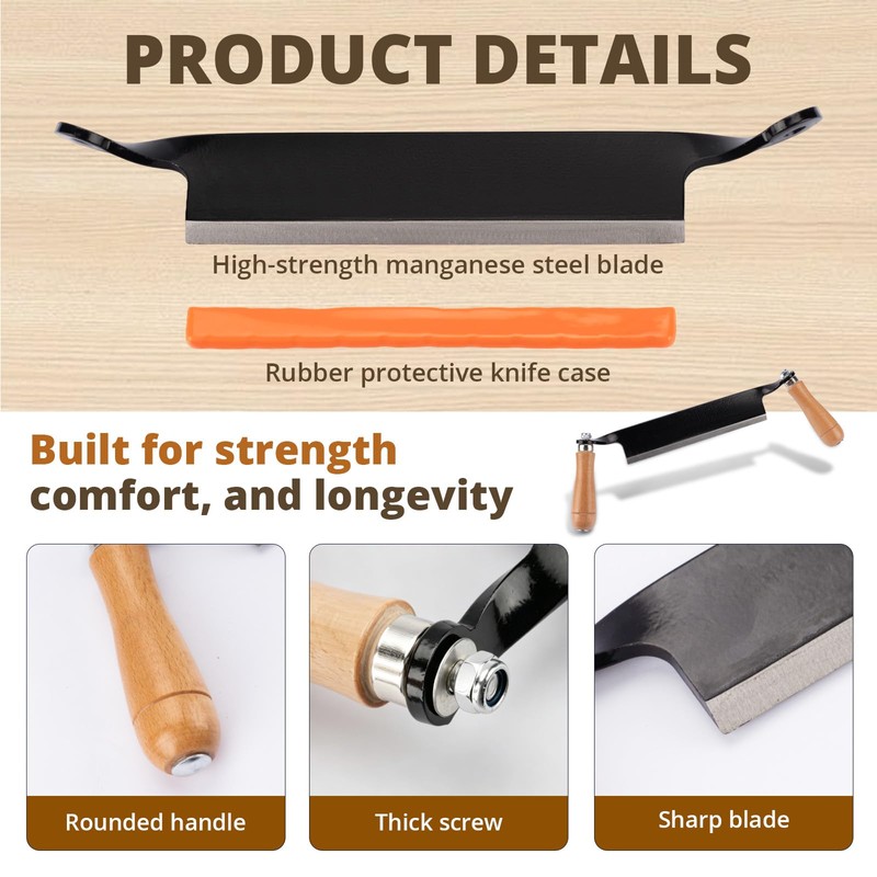 8 Inches Draw Knife Debarking Tool for Woodworking, Straight Draw