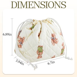 AMZMA Quilted Makeup Bag for Women, Coquette Aesthetic Cosmetic Bag, Cute Travel Toiletry Bag, Cotton Drawstring Pouch for Women and Girls