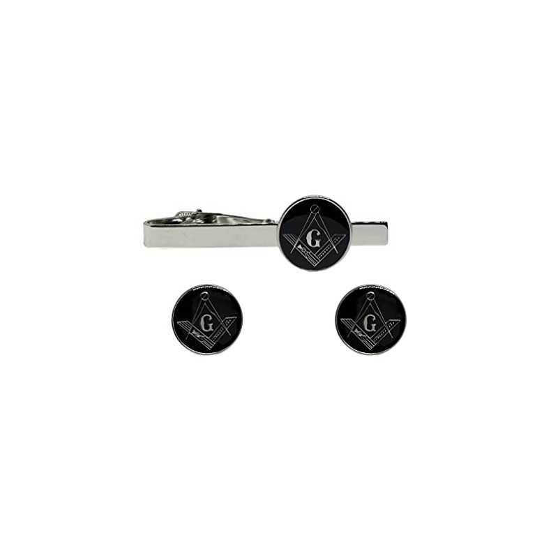 Masonic Freemason Square Compass Tie Clip Cufflinks TieBar Accessory Set